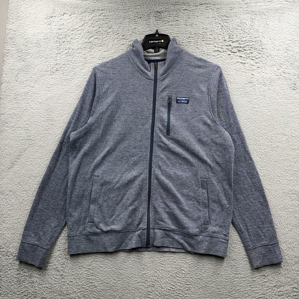 LL Bean Jacket Mens Large Blue Sweatshirt Full Zip Sweater Outdoor Casual Adult